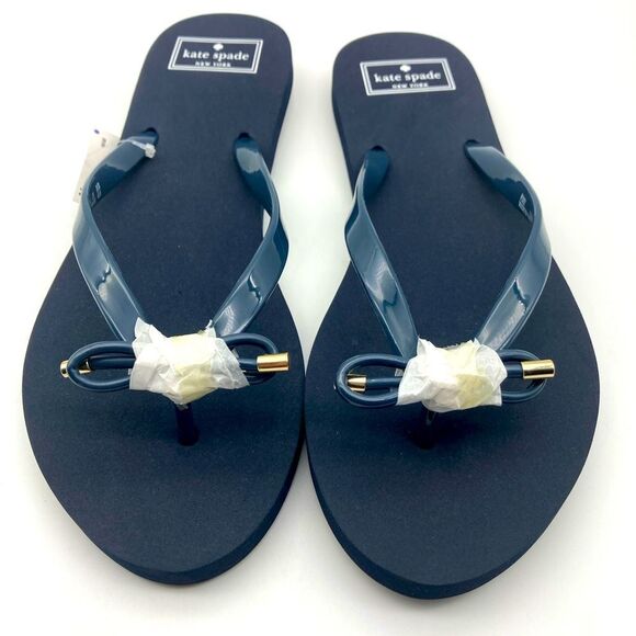NWT Kate Spade New York Foxy Women’s Bow Sandals Navy 11B - Picture 1 of 9